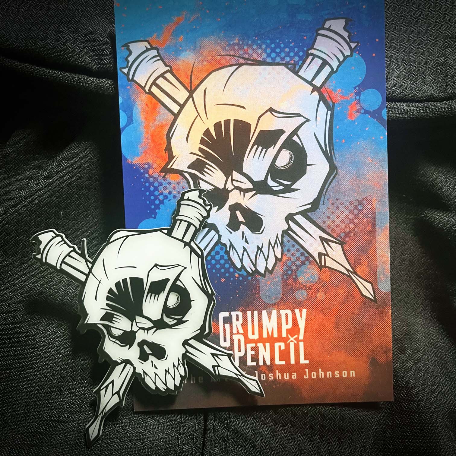 Grumpy Glow Skull n Pencils Acrylic Patch - Image 3