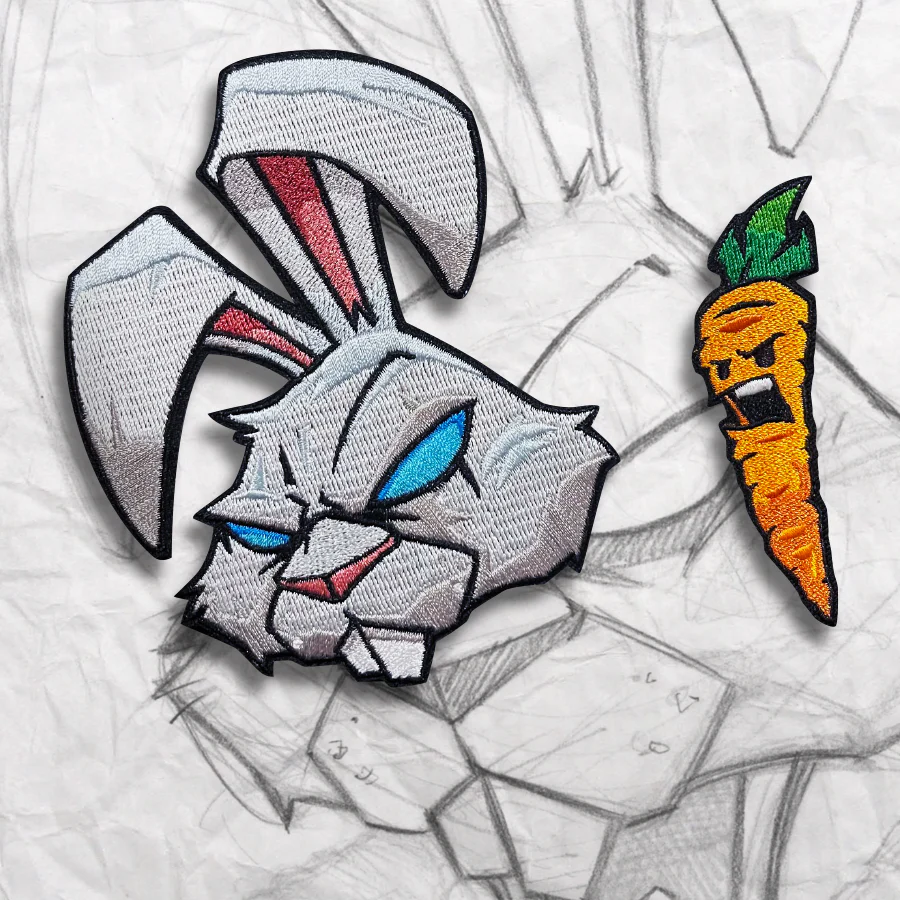 Grumpy Rabbit & Carrot Embroidery Patch set